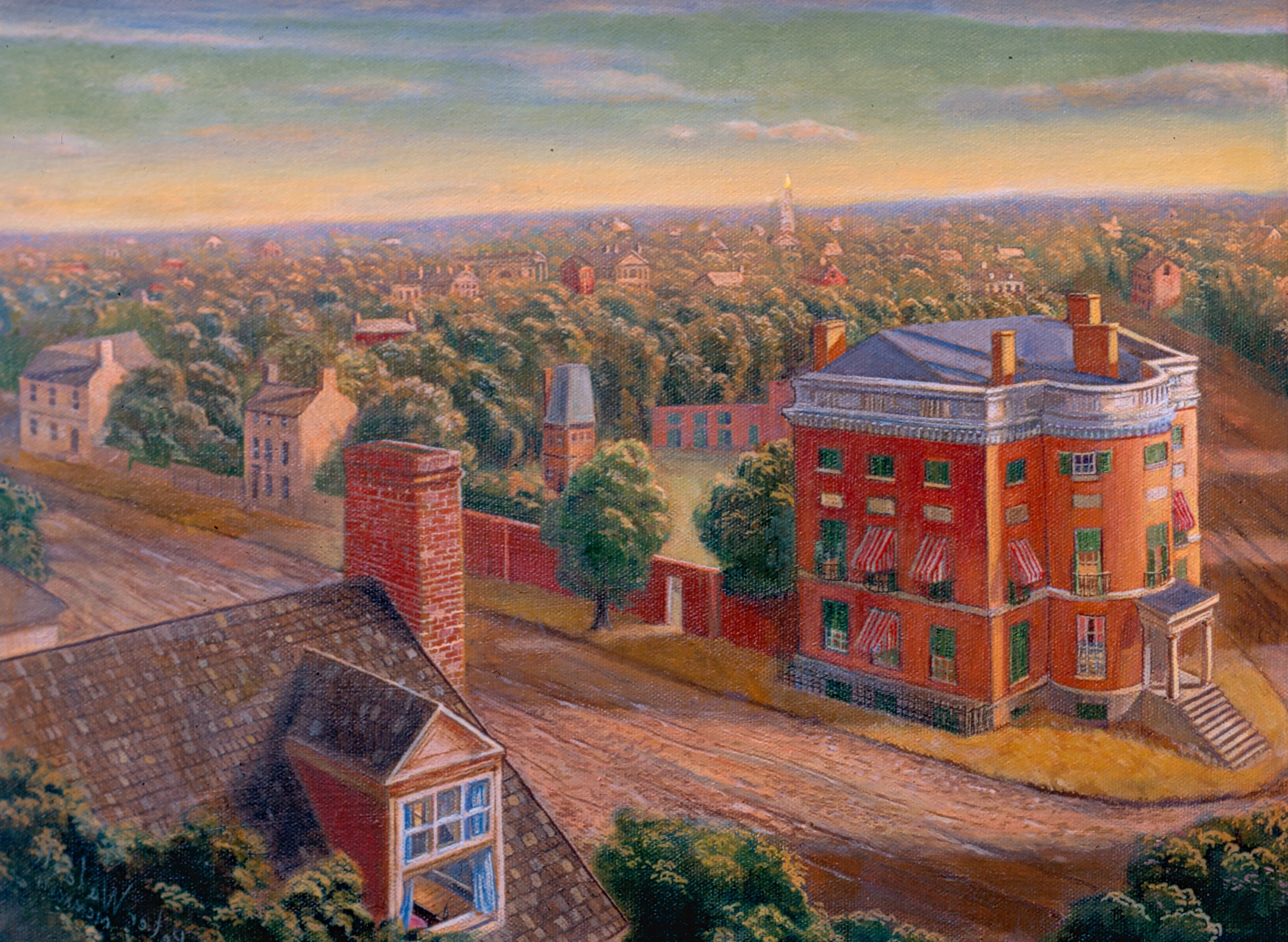 Historic painting of the Octagon House by Peter Waddell